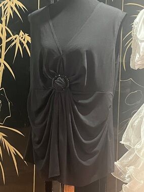 Cato Black One-Shoulder Ring-Accent Draped blouse RE